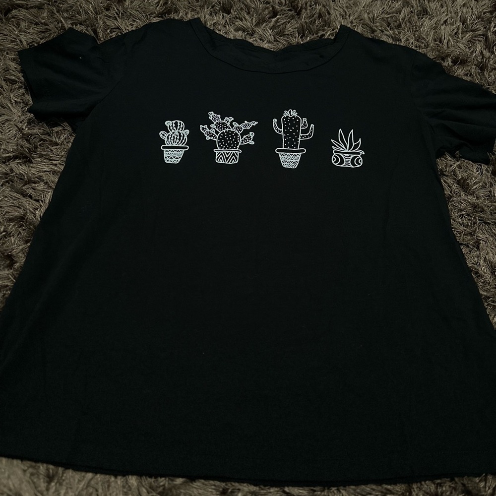 Black T-Shirt with Cactus Print